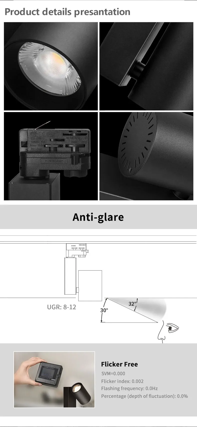 High CRI90 3 phase track lighting system 20W/32W/42W COB LED rail  track light for Europe market