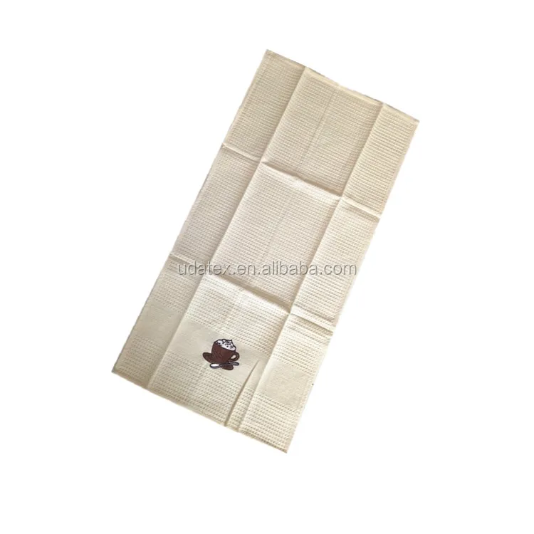 100% cotton waffle tea towel with custom embroidery