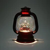 7"high red plastic lighted Kerosene Lamp style lantern with snow water globe for Christmas and home decoration