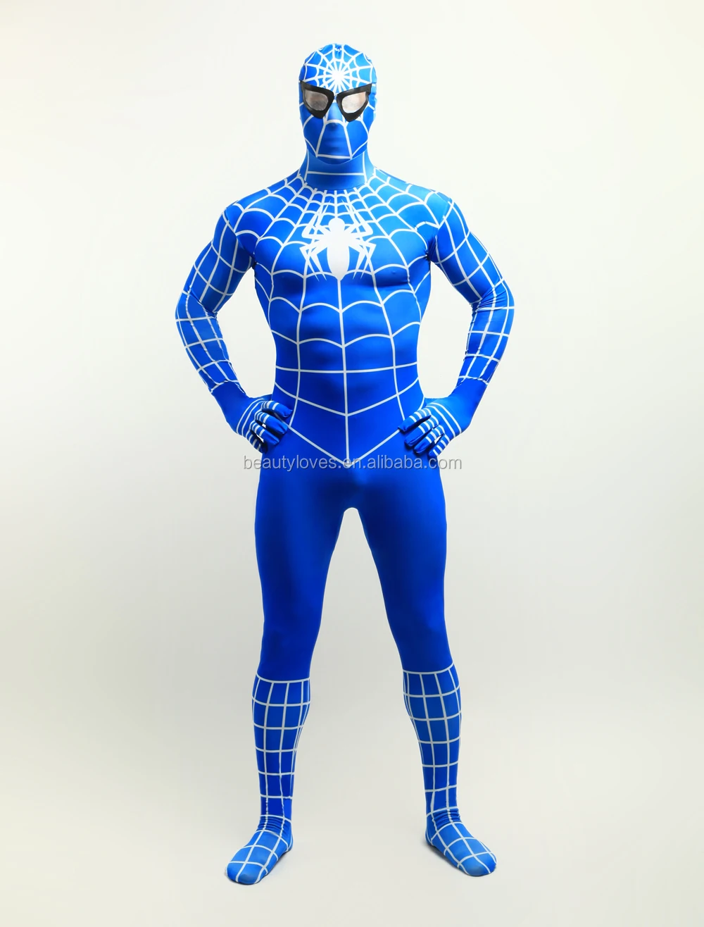 蓝色与白色条纹氨纶莱卡蜘蛛侠服装