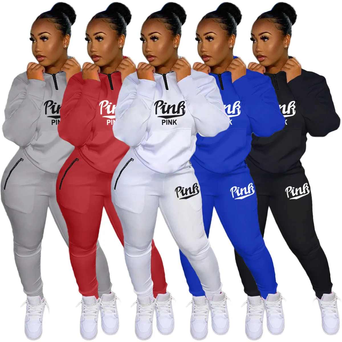 Hot Sell Fashion Women Pink Letter Print Outfits Tracksuit Sweatsuit ...