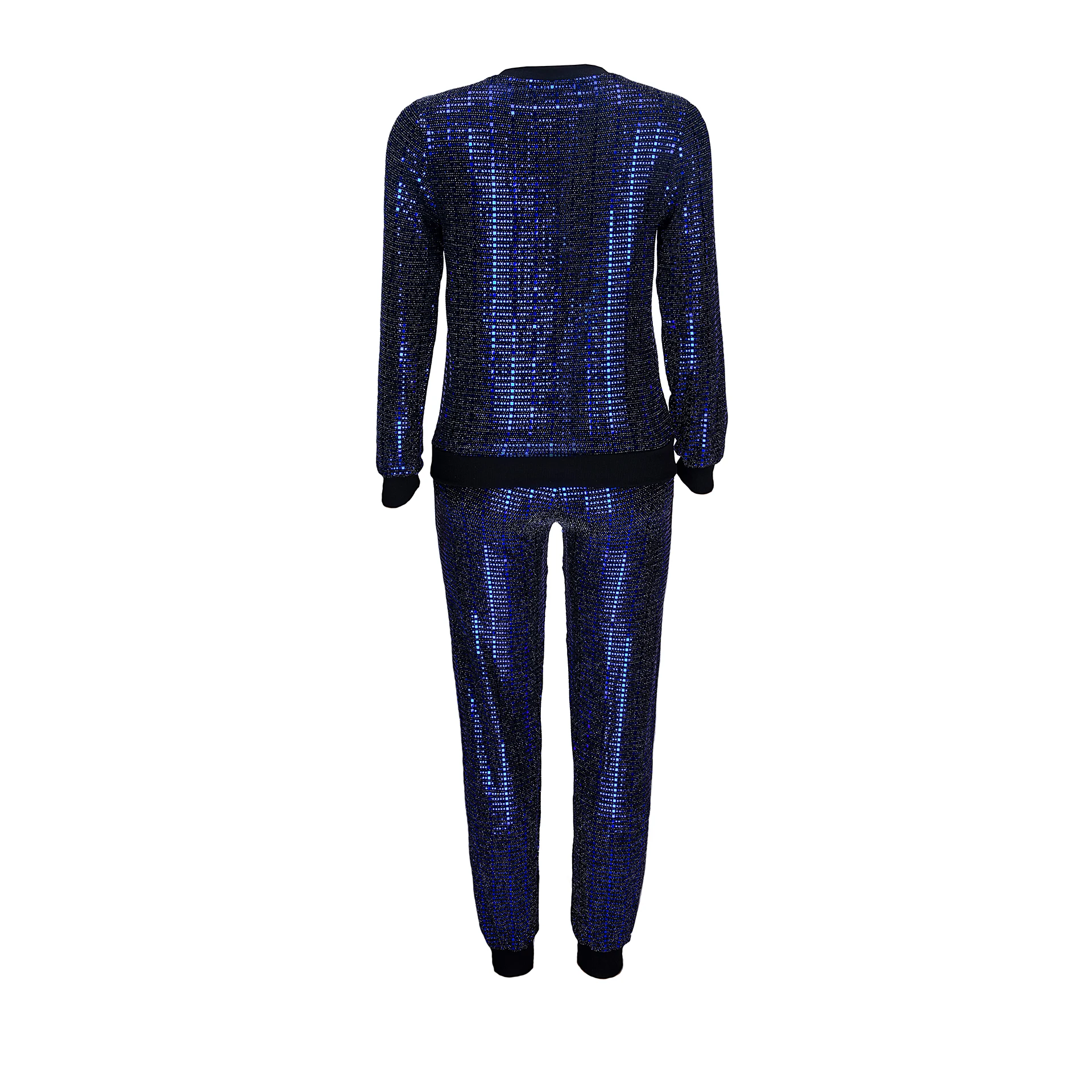 2020 Sexy Sequins Good elasticity Multi-color Long-sleeved T-shirt Straight-leg Pants Casual Suit 20200224122