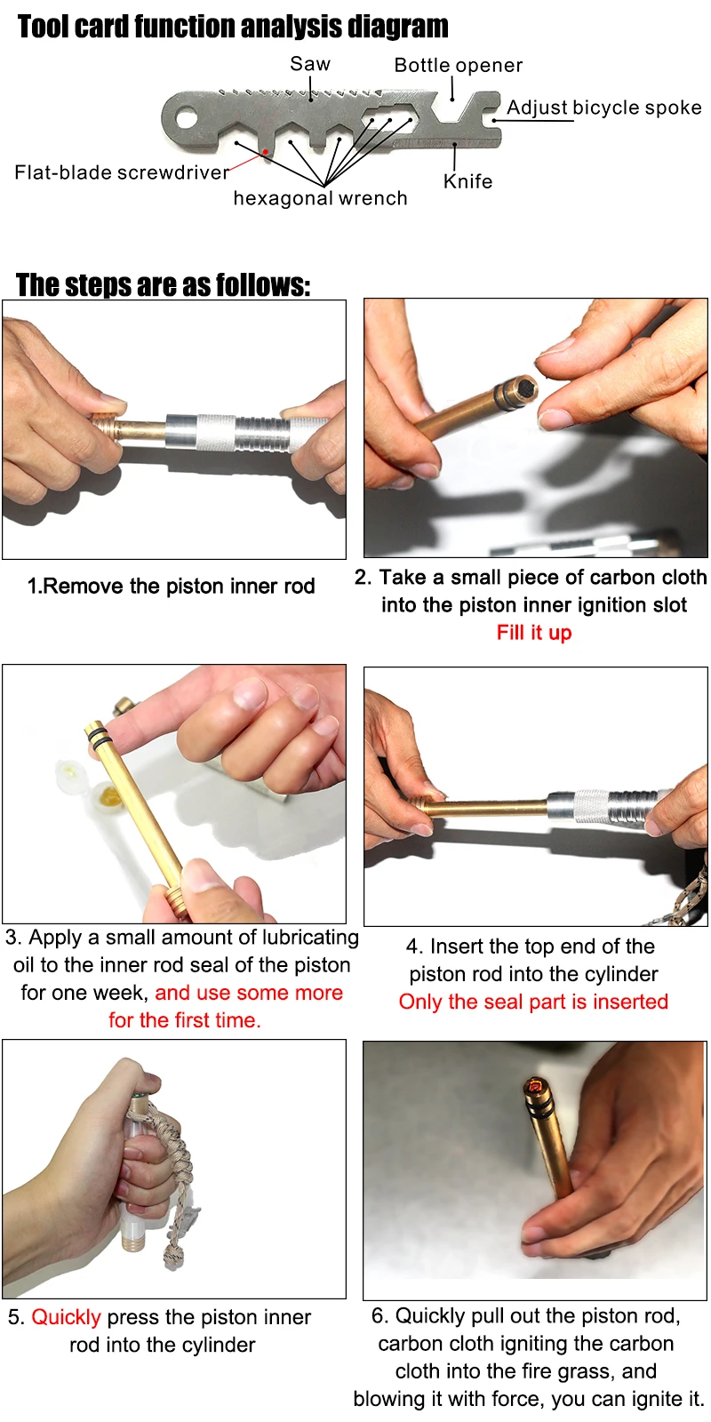 New Style Outdoor Survival Makefire Fire Piston Kit,Wild Environment