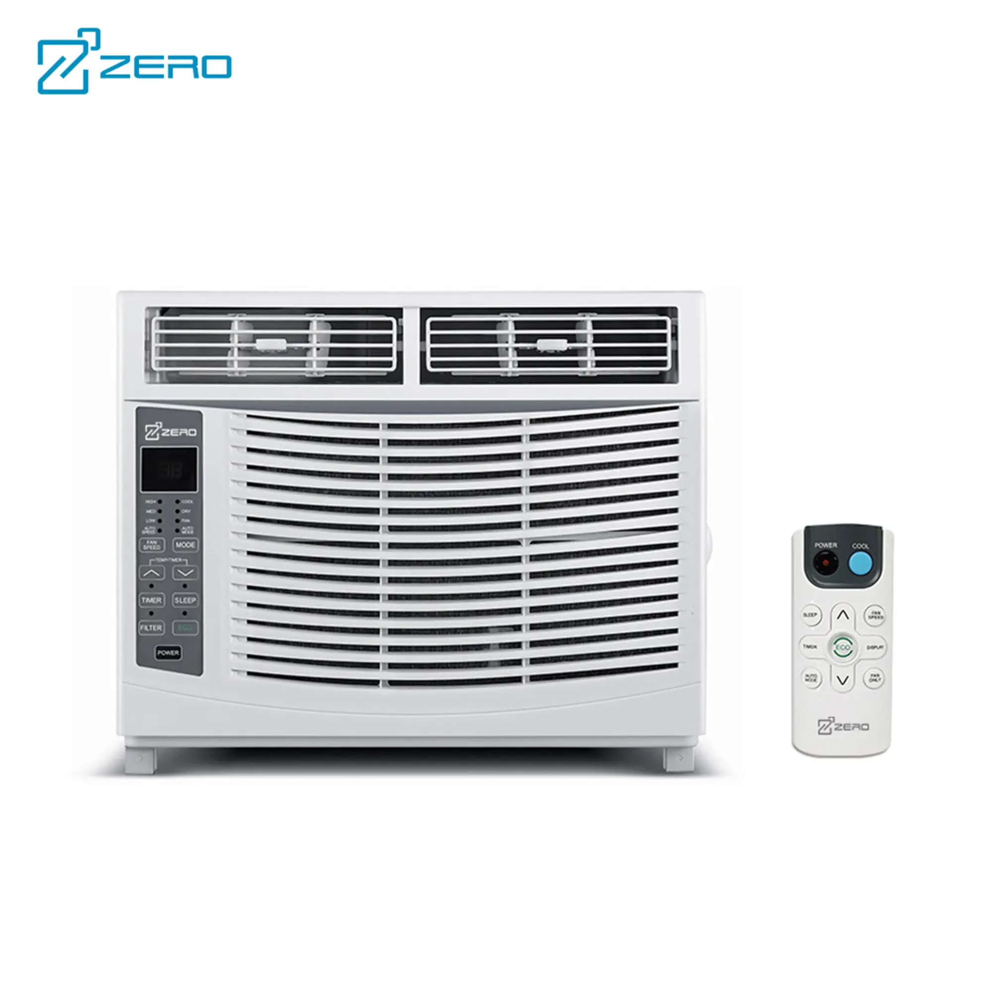 U-shaped 110v window air conditioner mounted in double-hung window with open sash