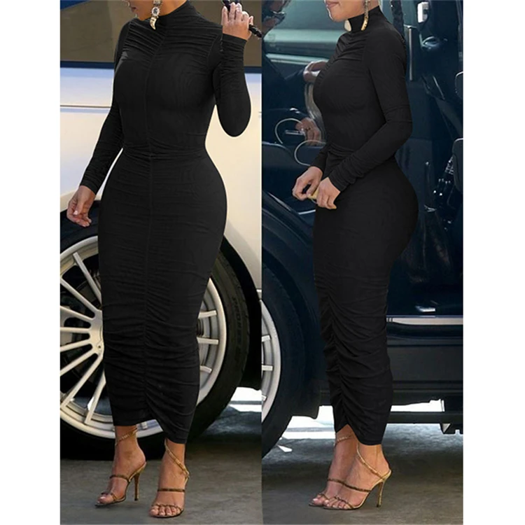 Good Quality Fashionable Fall Womens Clothing Latest Design Maxi Long Sleeves Dress Stylish Sexy Dress