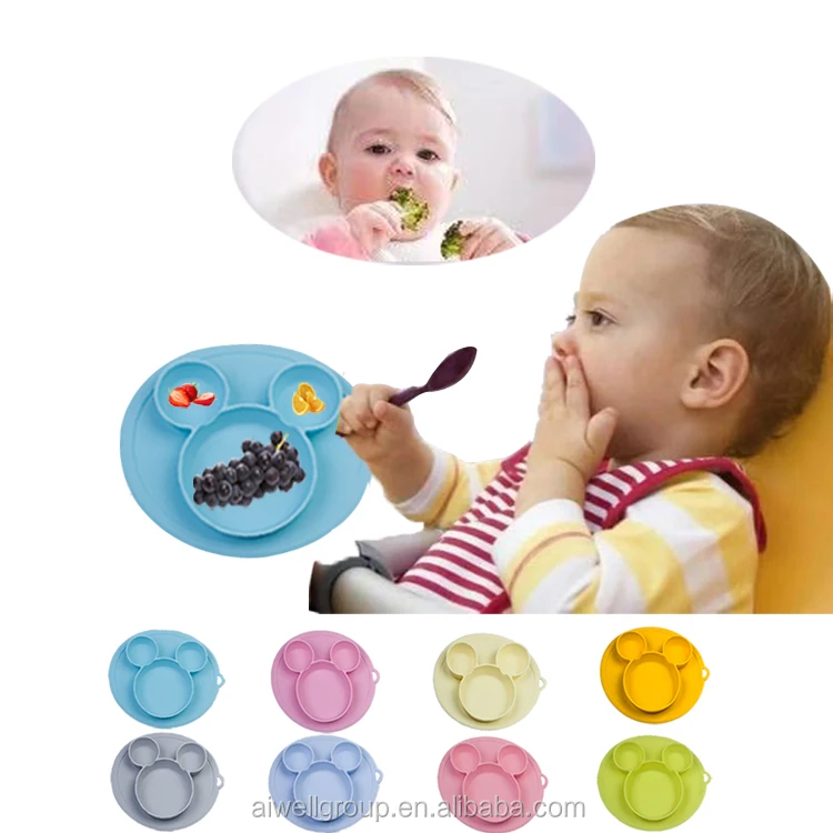 Bpa Free High Quality Lovely Silicone Baby Plate With Three Bowl For