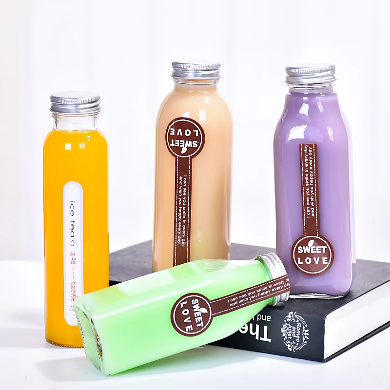 High Quality 300ml 500 Ml Slim Round Glass Beverage Fruit Juice Bottles