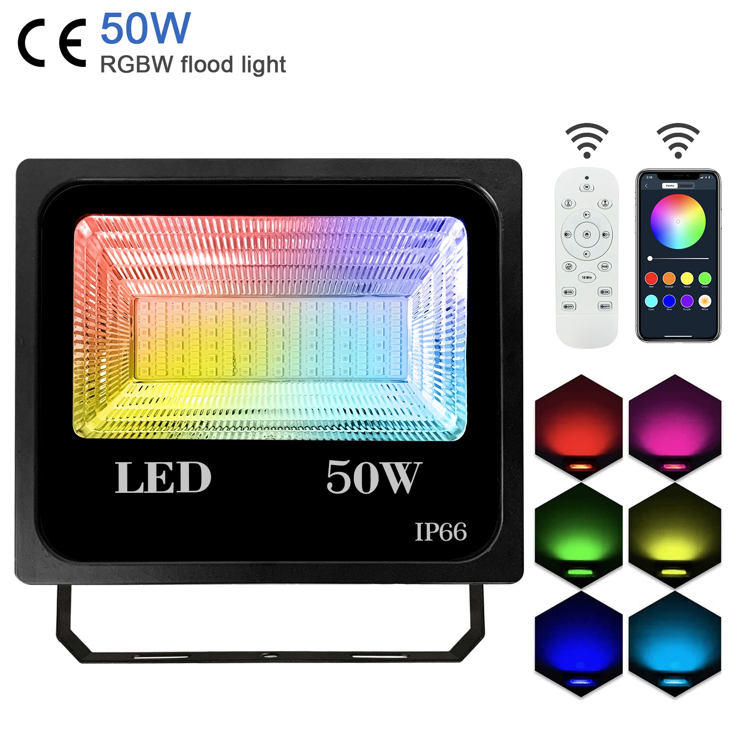 outdoor waterproofIP66 50W100w RGB Bluetooth 2.4Gremote control  controlhigh power Garden Lights flood light Spotlight For Party