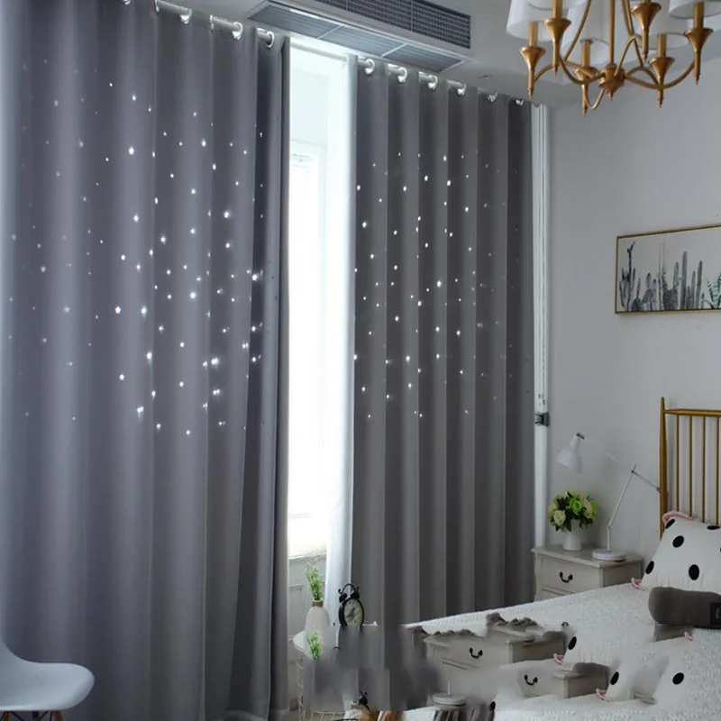 Wholesale selling polyester blackout curtain fabric laser engrave stars grommet curtains for kids living room decoration