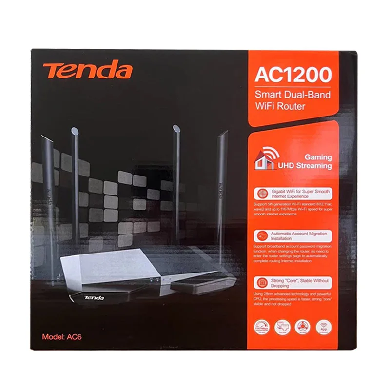 Global Version Tenda AC6 WiFi Router AC1200 5Ghz High Speed Wireless  Internet MU-MIMO Beamforming Long Range Cover Original New