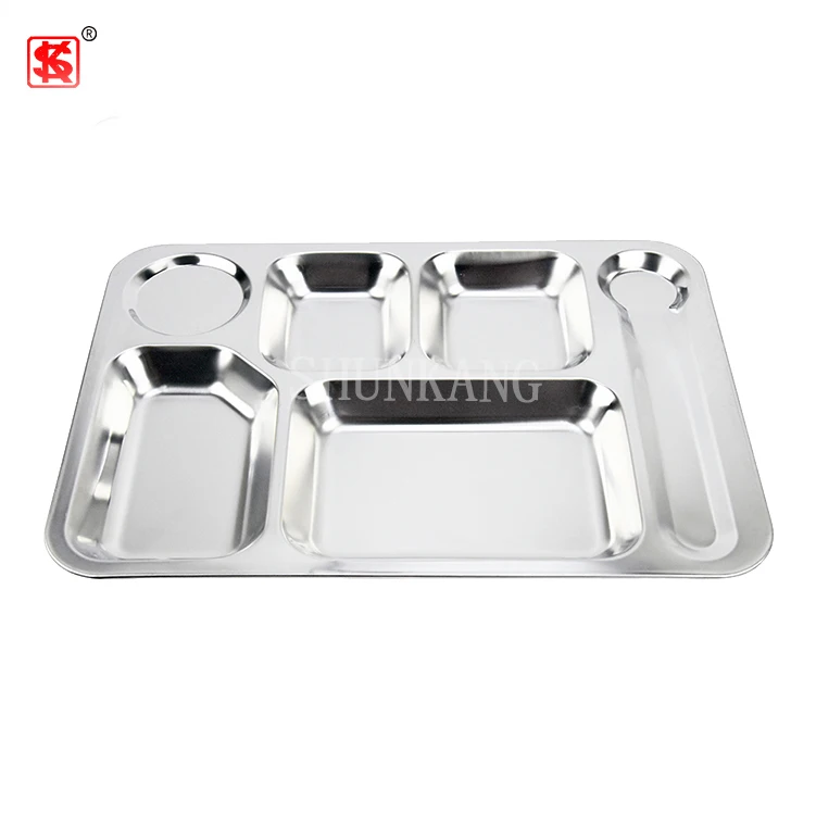 Canteen 3/4/5/6/7 Compartments Stainless Steel Square Serving Tray