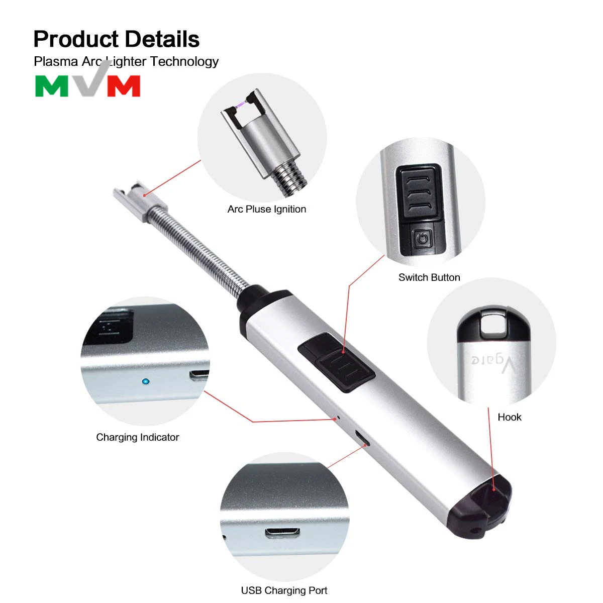 Mlt258 2 Pack Candle Electric Lighter Long Usb Arc Lighter Flameless