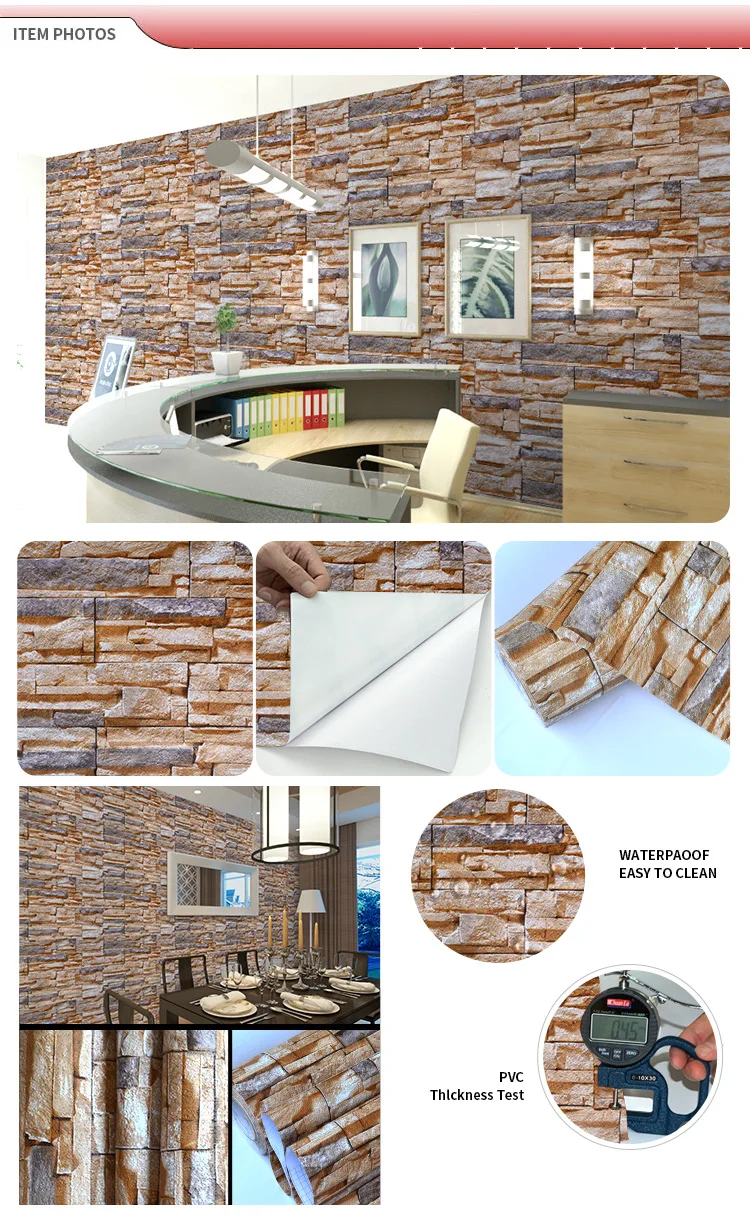 High quality waterproof and self-adhesive brick design wallpaper roll 1.22*50m for wholesale