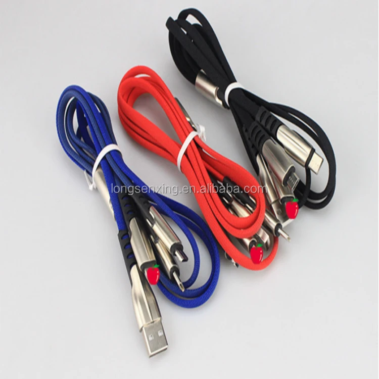 Factory Hot selling Zinc Alloy Flat Mirco Usb 3 in 1Charging date Cable Quick Charger for you smartphone - ANKUX.COM