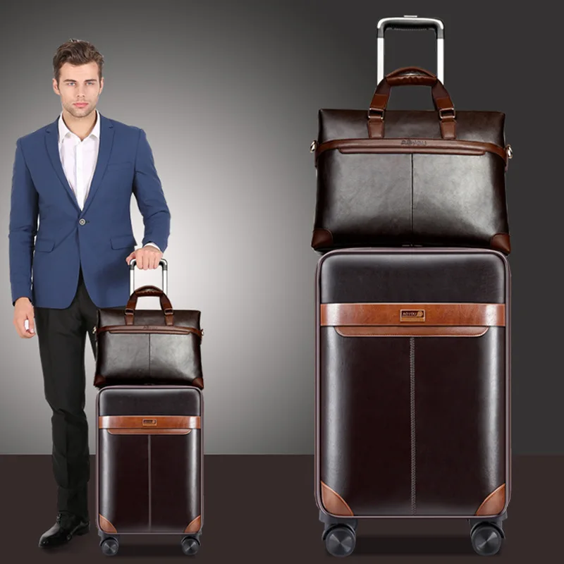 Leather Trolley Case Men's Company Gift Spot Suitcase Travel Case ...