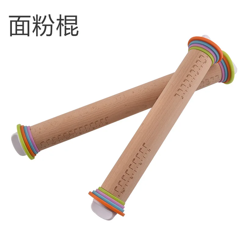 Baking tools wood French Rolling Pins Adjustable Rolling Pin with Thickness Rings Dough Roller for Cookie Pastry Pizza.jpg