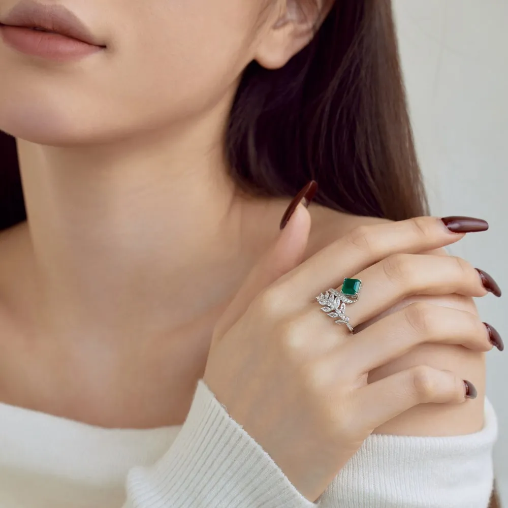 Women's S925 Sterling Silver Ring New Fine Gem Water Drop Geometric Bow Pagoda with Lab Diamond Gemstone Rings