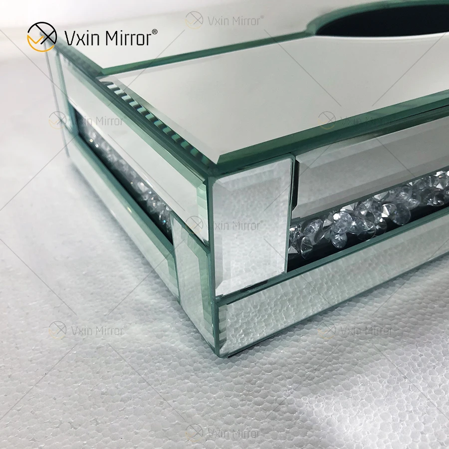 Home Decor Wxb0012 Silver Glass Crushed Diamond Mirror Tissue Box