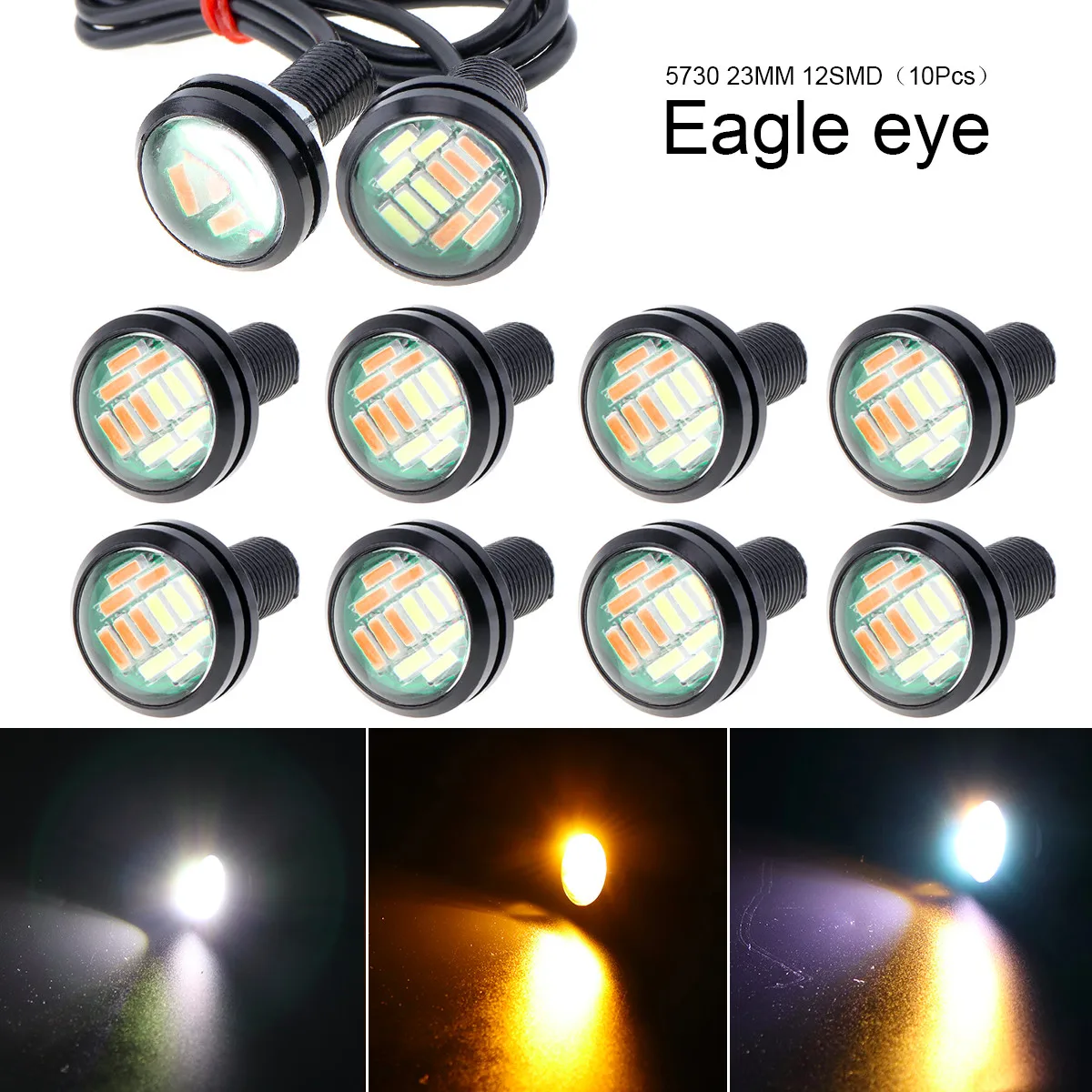 （Pack of 2） 12V 10W Car Eagle Eye LED Day Running Light Screw Energy Saving Reverse Lamp 23mm Car Fog DRL Daytime Reverse Backup Parking Signal White Bulb 
