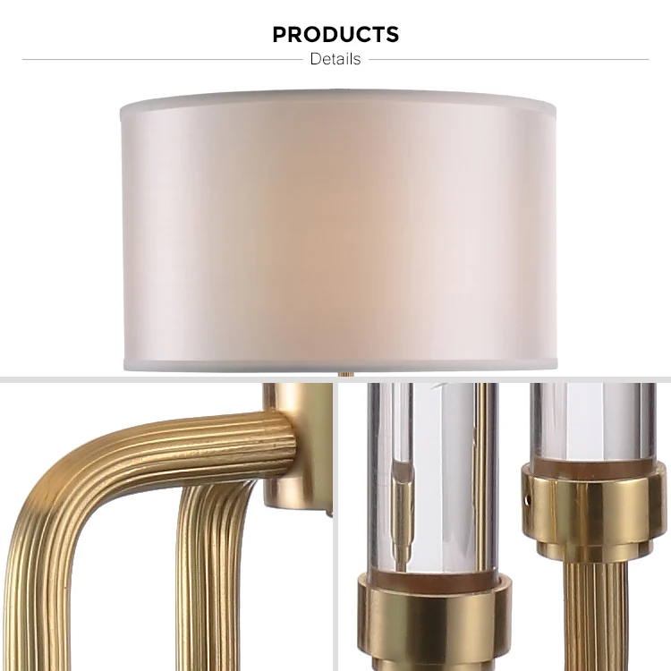 American Vintage Design High Quality Clear Acrylic Decoloration Brass Frame Beige Shade Home Decorative Table Lamp