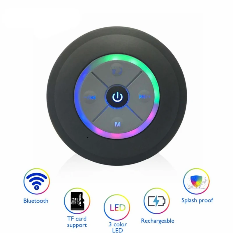sucker bathroom waterproof wireless speaker with led light and handsfree - ANKUX.COM