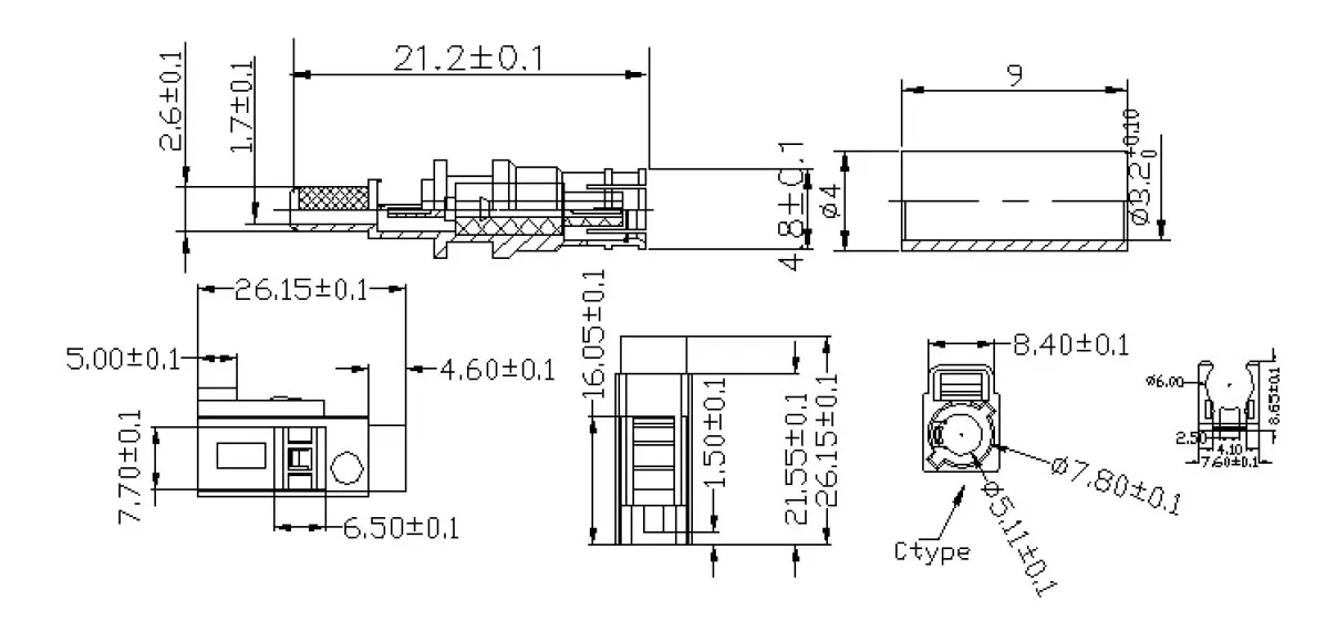 fakra smb female (plug) crimp coaxial connector for rg174 cable