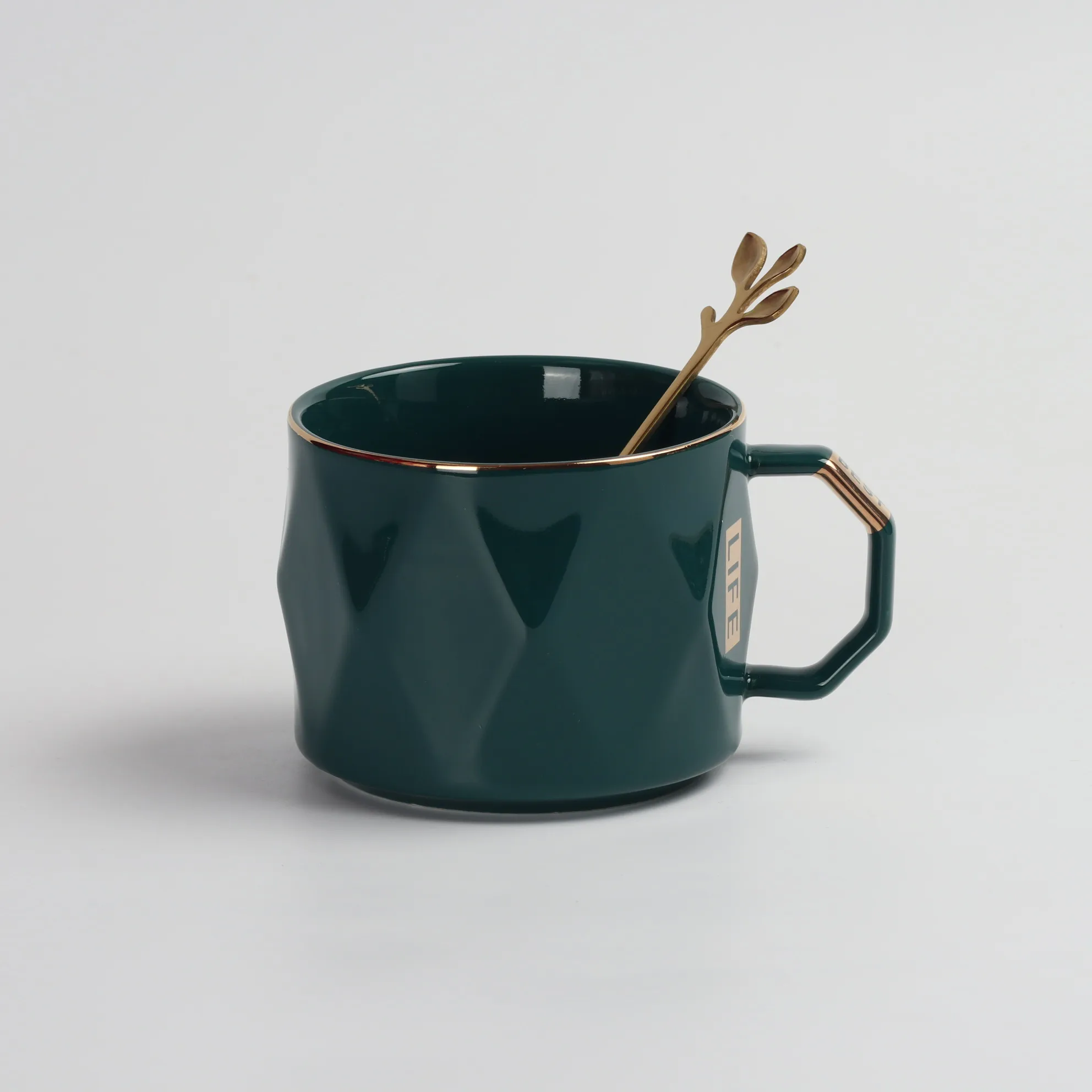 创意金边多色咖啡杯和茶托盖小吃蛋糕茶托不规则杯和茶托盖用勺子