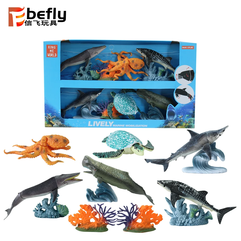 9' Deep Ocean Life Shark Figure Set Movable Jaw Tail Plastic Sea Toy ...