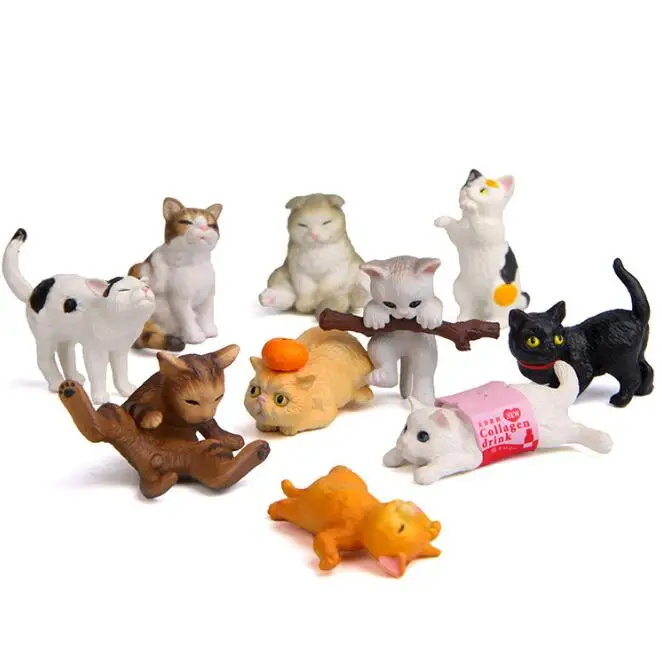 Playing Cat Figurine Miniature Lifelike Kitten Animal Decoration mini fairy garden Cartoon statue craft Home Car Decorative