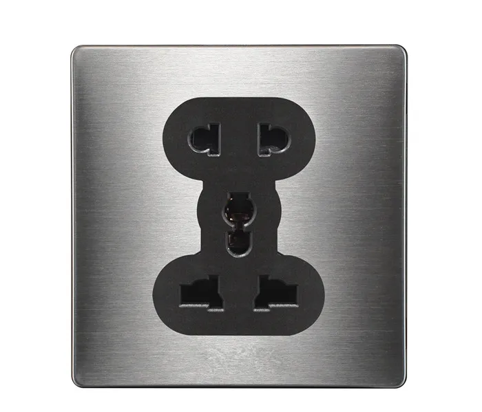 BIHU Home Panel Push Button Wall Socket Stainless Steel 2 Pin 3 Plug Standard Grounding Residential / General-purpose