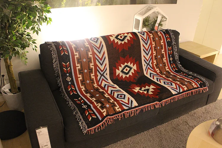 QA_ INDIAN GEOMETRIC PATTERN COTTON TRADITIONAL BLANKET HOME  SOFA BED THROWS 