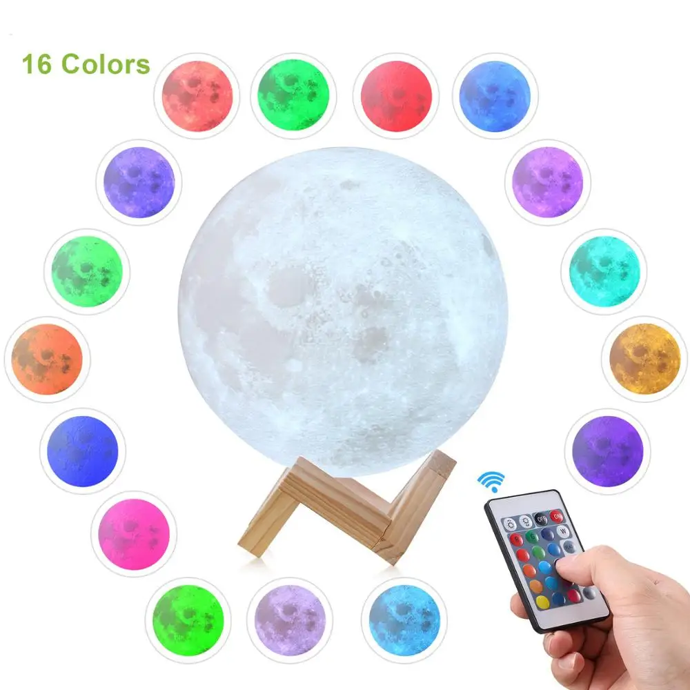 Factory Price Touch Control 8-20cm Ajustable Brightness Led Night Light USB Rechargeable Warm Cold 3D Moon Light with Stand