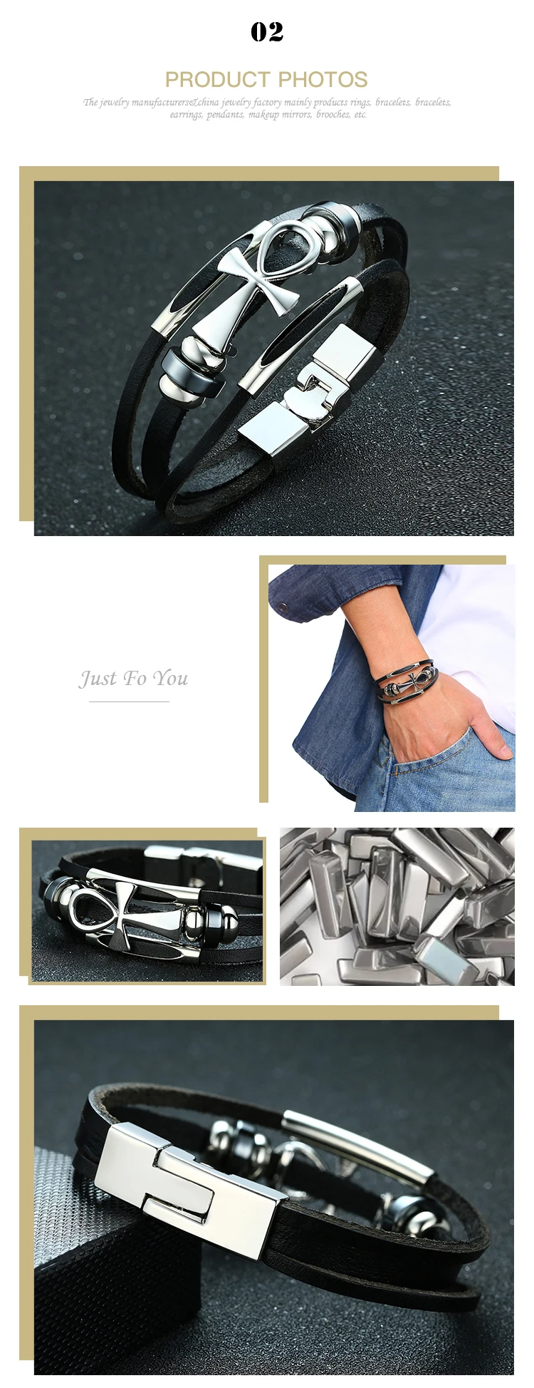 Spot wholesale European and American style alloy material cross element leather black bracelet BL-563