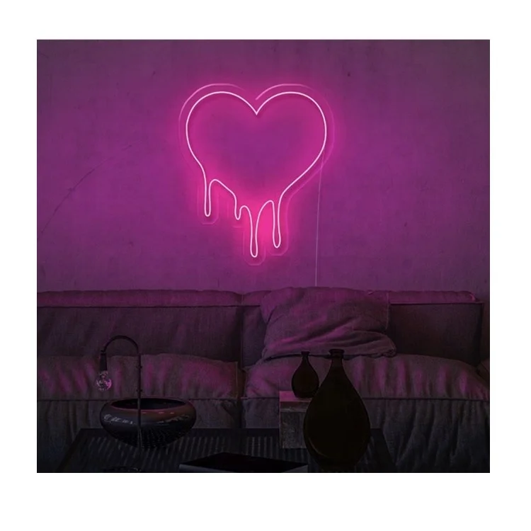 Good Pink Vibe Neon Sign Dripping heart Neon Light  for Bedroom Wall Decor