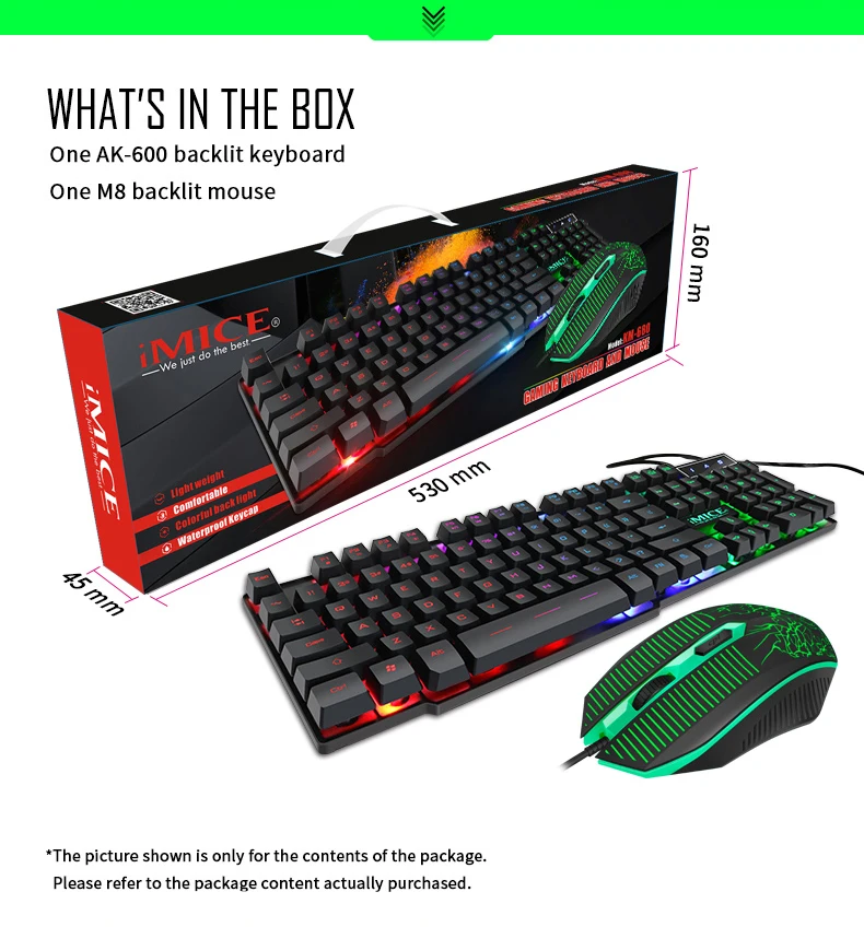 IMICE-souris clavier jeu USB - Marque d'usine, KIT de jeu COMBO clavier et souris de jeu