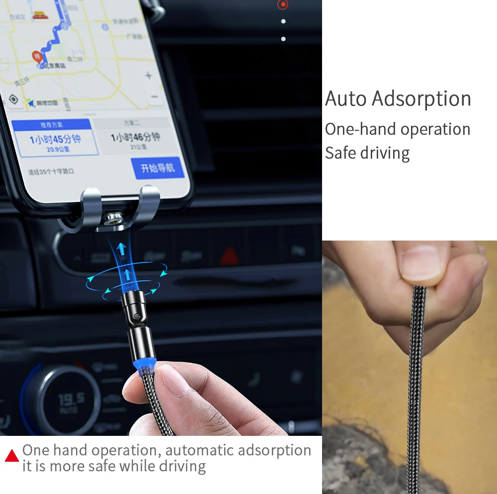 3 in 1 magnetic usb cable 3A fast charge 540 degree rotation magnet data lines magnetic charging cable - ANKUX.COM