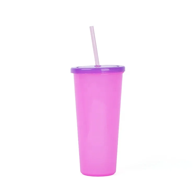 
24oz Hot Sales Reusable Pp Color Changing Cups With Lid And Straw 