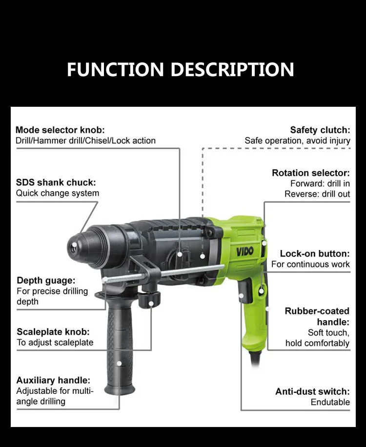 Vido 800w Rotary Hammer Drill Machine Buy Rotary Hammer Drill Machine 800w,Rotary Hammer,Drill
