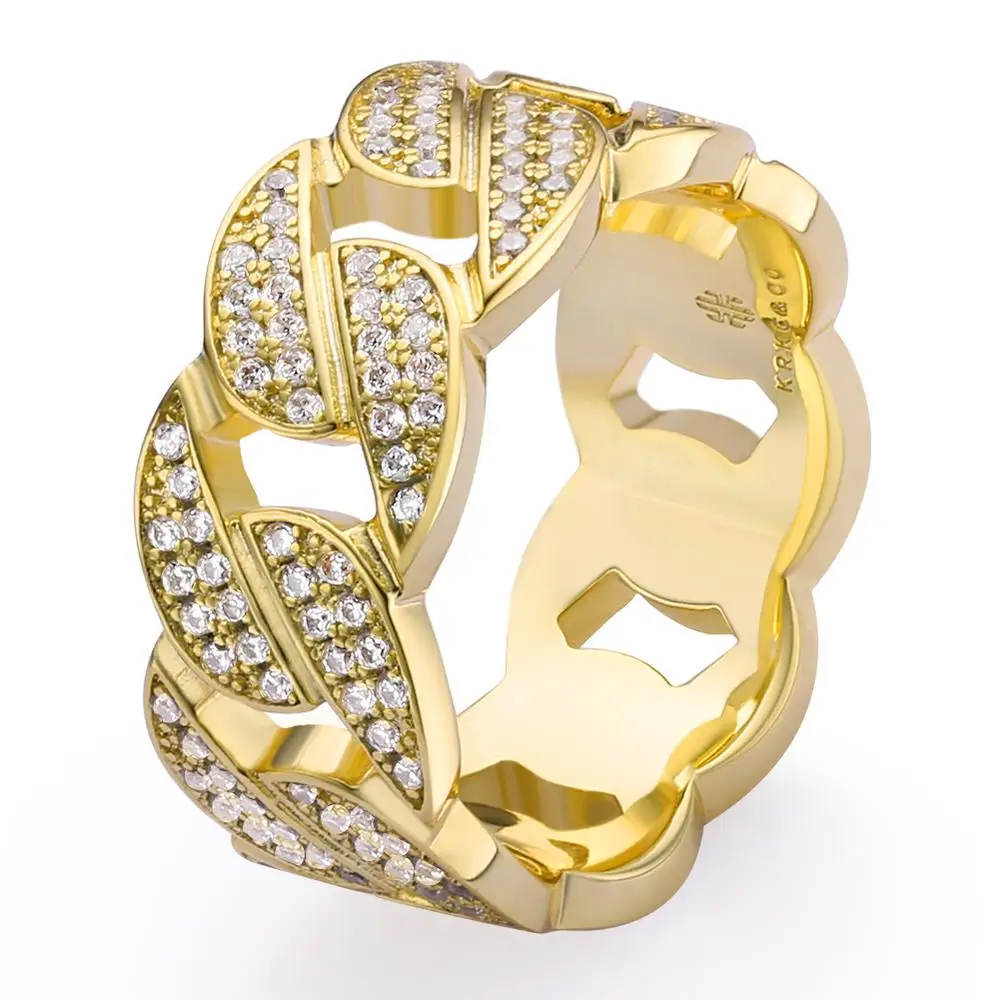 

Iced Out Cubic Zirconia Cuban Ring Men Women Prong 14k 18k Solid Gold Plated Cuban Libk Chain Ring CZ Diamonds Cuban Link Ring, Golden