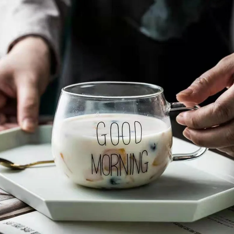Heat Resistance Single Layer Cup Good Morning Breakfast Pot-bellied Coffee Cup