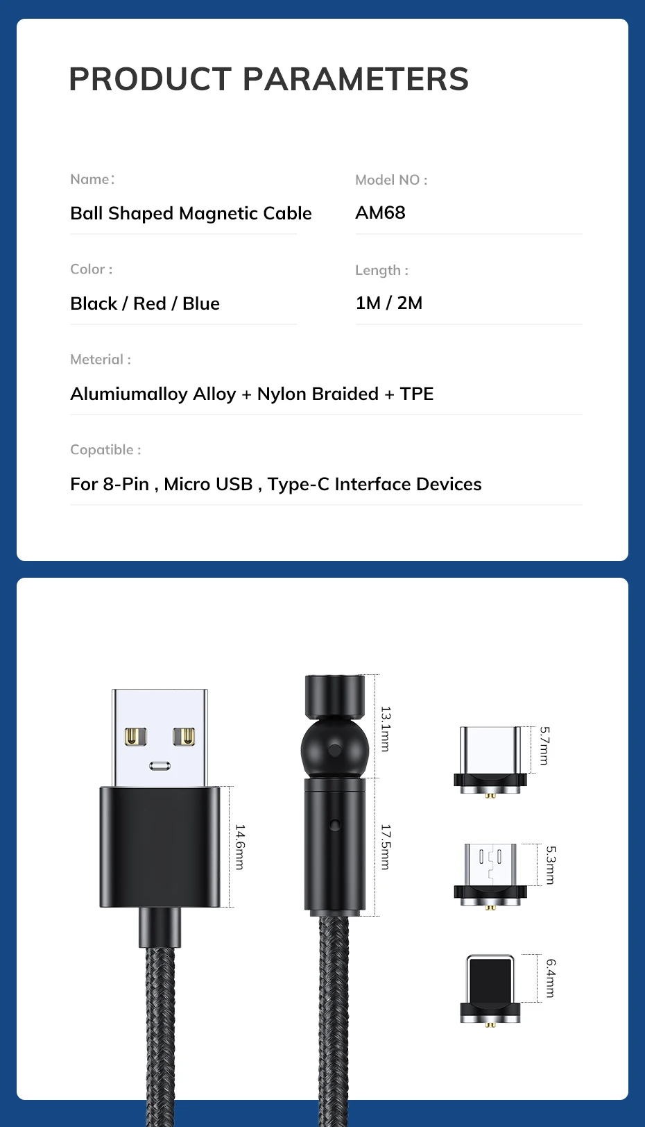 AM68 540 Degree LED Magnetic Cable - ANKUX.COM
