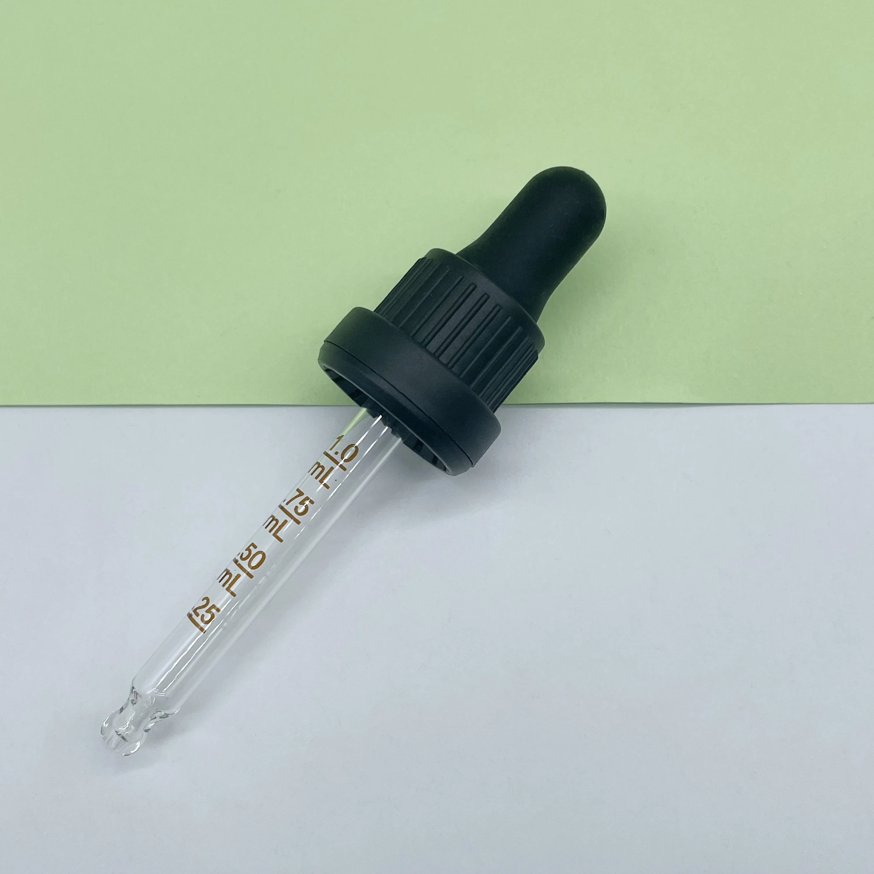 product 18mm black tamper proof glass dropper tamper evident ribbed screw cap glass dropper with black teat for essential oil bottle-25