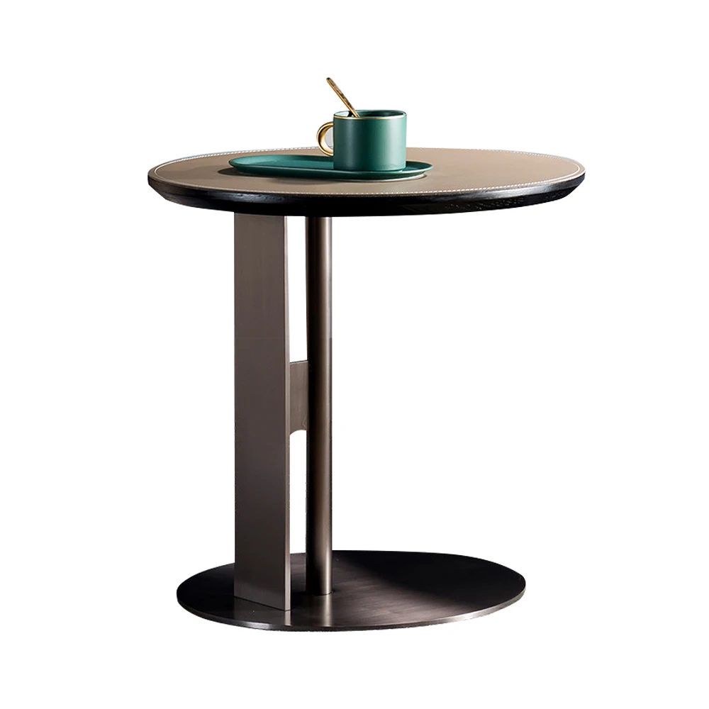 product nordic luxury modern style home furniture stainless steel base round side table corner coffee tables with leather top-59