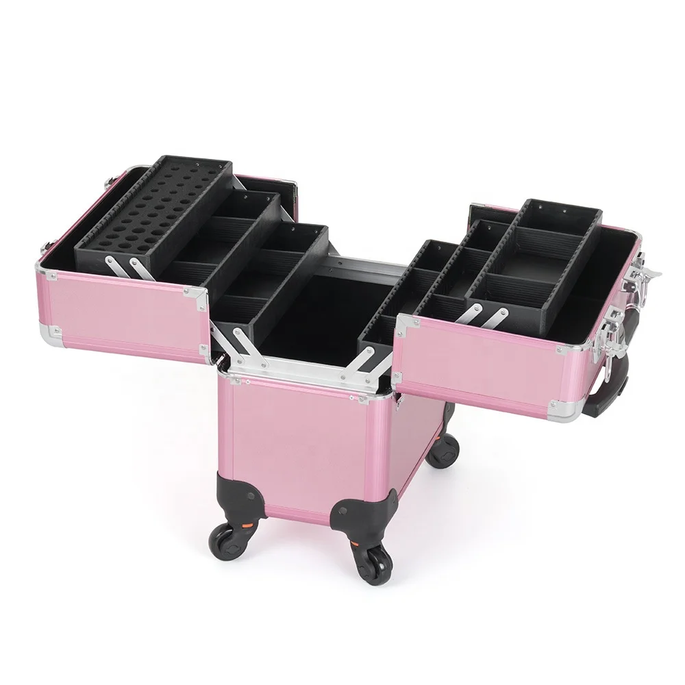 Professional Trolley Rolling Aluminum Nail Polish Holder Beauty