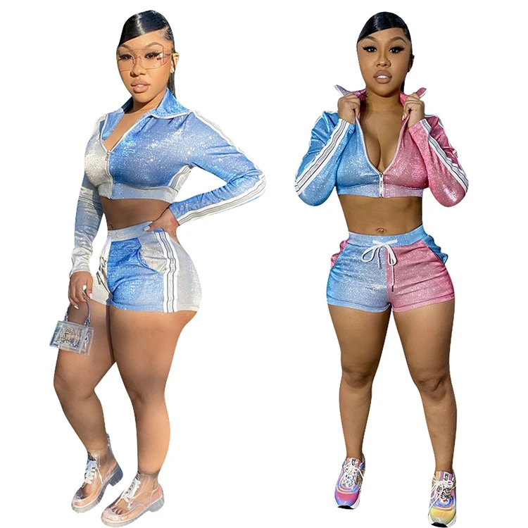 

AOMEI Trendy 2021 Summer Women Zip Up Shorts Set Fashion Hoodie Sets Loose 2 Piece Sweat Suit For Women