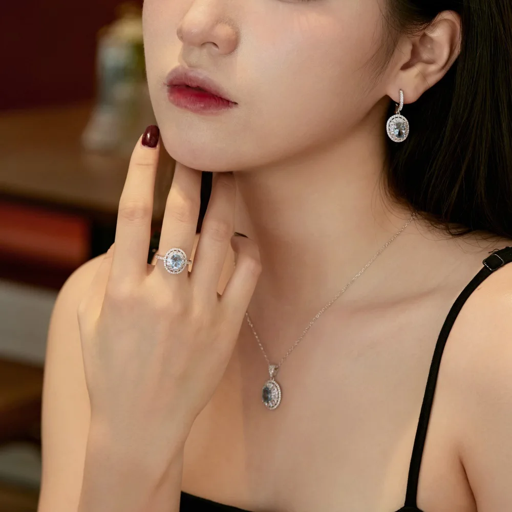 Women's S925 Sterling Silver Ring New Fine Gem Water Drop Geometric Bow Pagoda with Lab Diamond Gemstone Rings