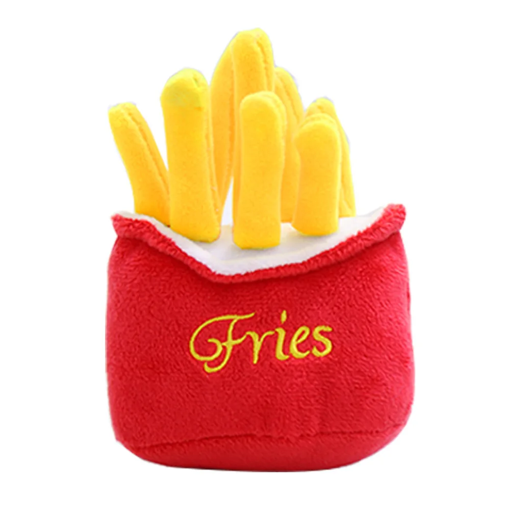 Eco-Friendly Luxury Cat Small Dog Teddy Plush Sound Toy Cute Cartoon Fries Burger Pet Supplies Toy Made Rubber Cotton Plastic