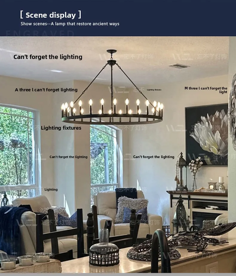 product american style industrial black round pendant chandelier for living room restaurant bedroom-3