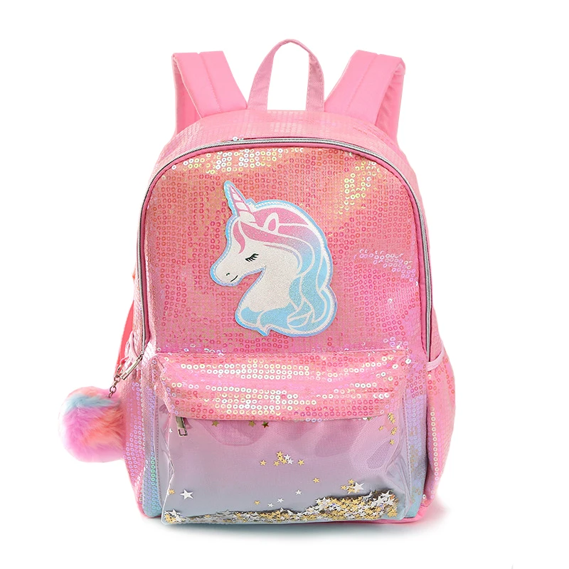 

fashion holographic laser canvas schoolbag student large capacity mochilas girls kids sequin unicorn school backpack bag, Pink