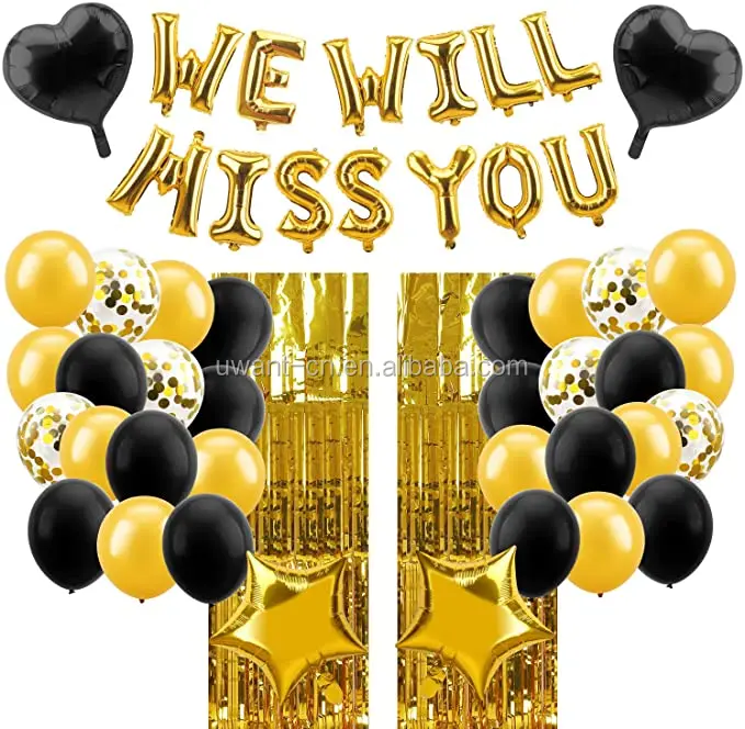 WILLBOND 19 Pieces Going Away Party Decorations Set Includes Well Miss You Banner Heart-Shaped Garland Black Balloons for Retirement Going Away Party Supplies 